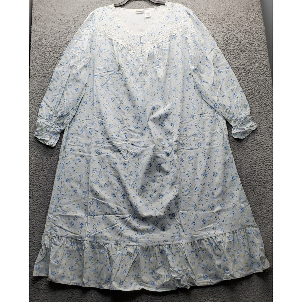Vintage Delicates Pajama Nightgown Womens 2X Multi Floral Long Sleeve Lace Trim